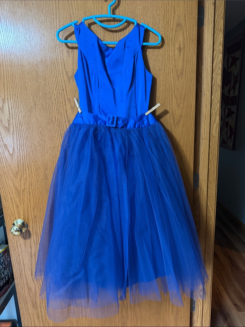 Vintage Royal Blue Midi Dress with Belted full Skirt